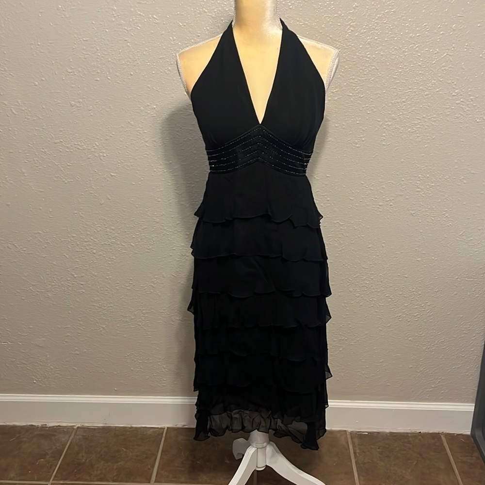 NWT Dave & Johnny Black Silk Halter Dress Size 3/4